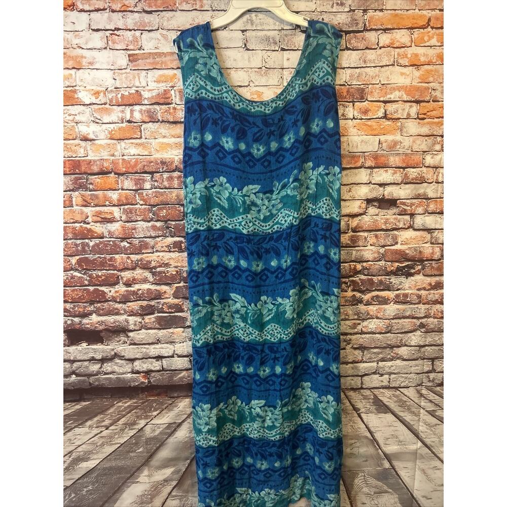 VINTAGE LADY DARIAN Dress Rayon Blue Floral Cover Up Washable 24w Maxi